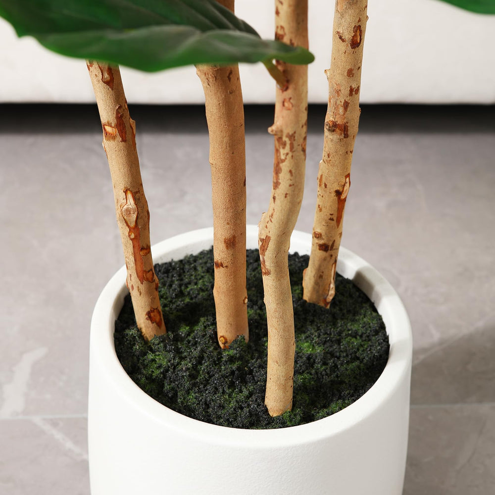 fiddle leaf fig plant artificial OAKRED Artificial Fiddle Leaf Fig Tree with White Planter, 6ft Tall Fake Tree with Natural Wood Trunk for Home Decor, Faux Ficus Tree Fake Moss for