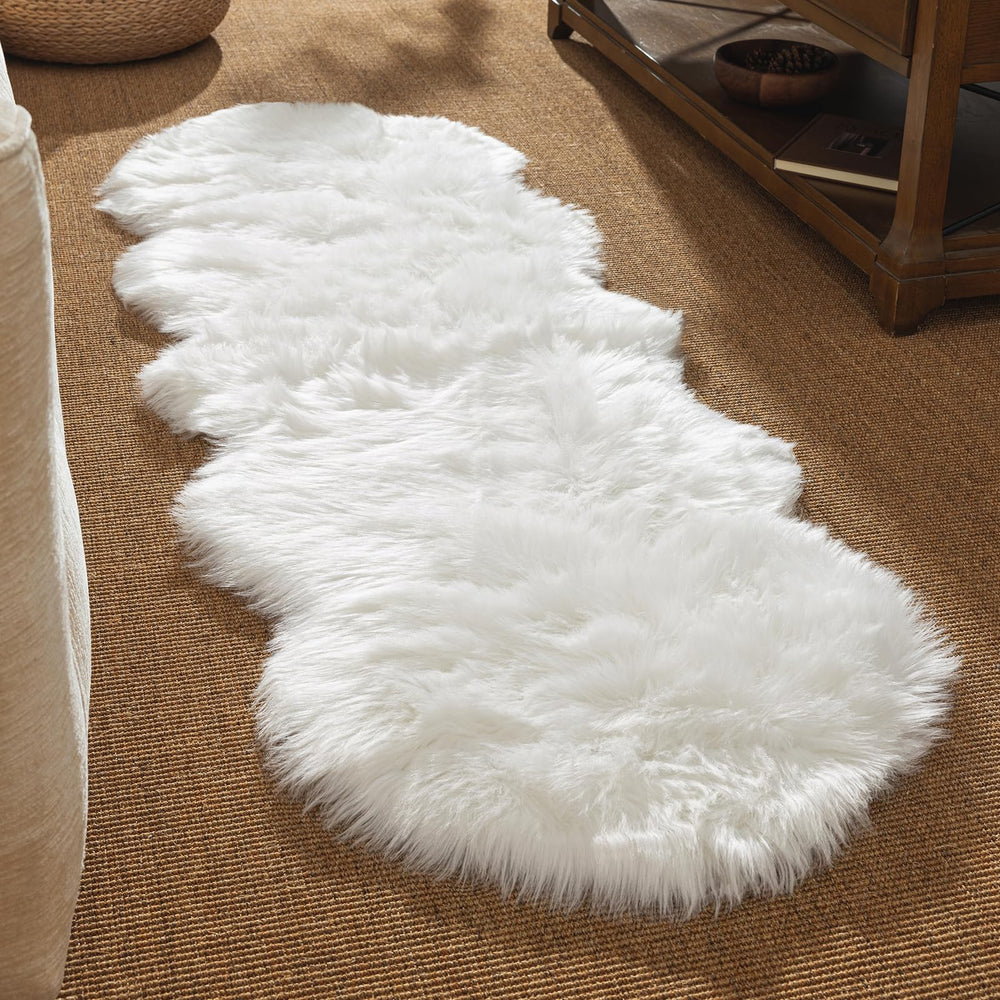 Ashler Faux Fur Rug, White Area Rugs, Fluffy Sheepskin Fur Rug, Fuzzy Ultra Soft 2 x 6 Ft Rugs, Machine Washable Shag Rug, Nursery Throw Rugs for Bed, Living, Kids Room - From Where - 