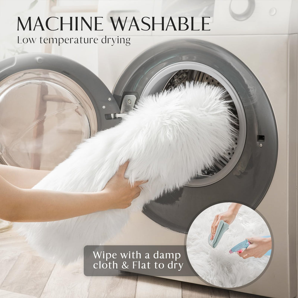 Ashler Faux Fur Rug, White Area Rugs, Fluffy Sheepskin Fur Rug, Fuzzy Ultra Soft 2 x 6 Ft Rugs, Machine Washable Shag Rug, Nursery Throw Rugs for Bed, Living, Kids Room - From Where - 