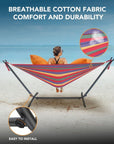 KEESTP Comfortable 2 Person Hammock with Stand,Ease of Assembly Portable Brazilian Hammock,450lb Capacity - Rainbow