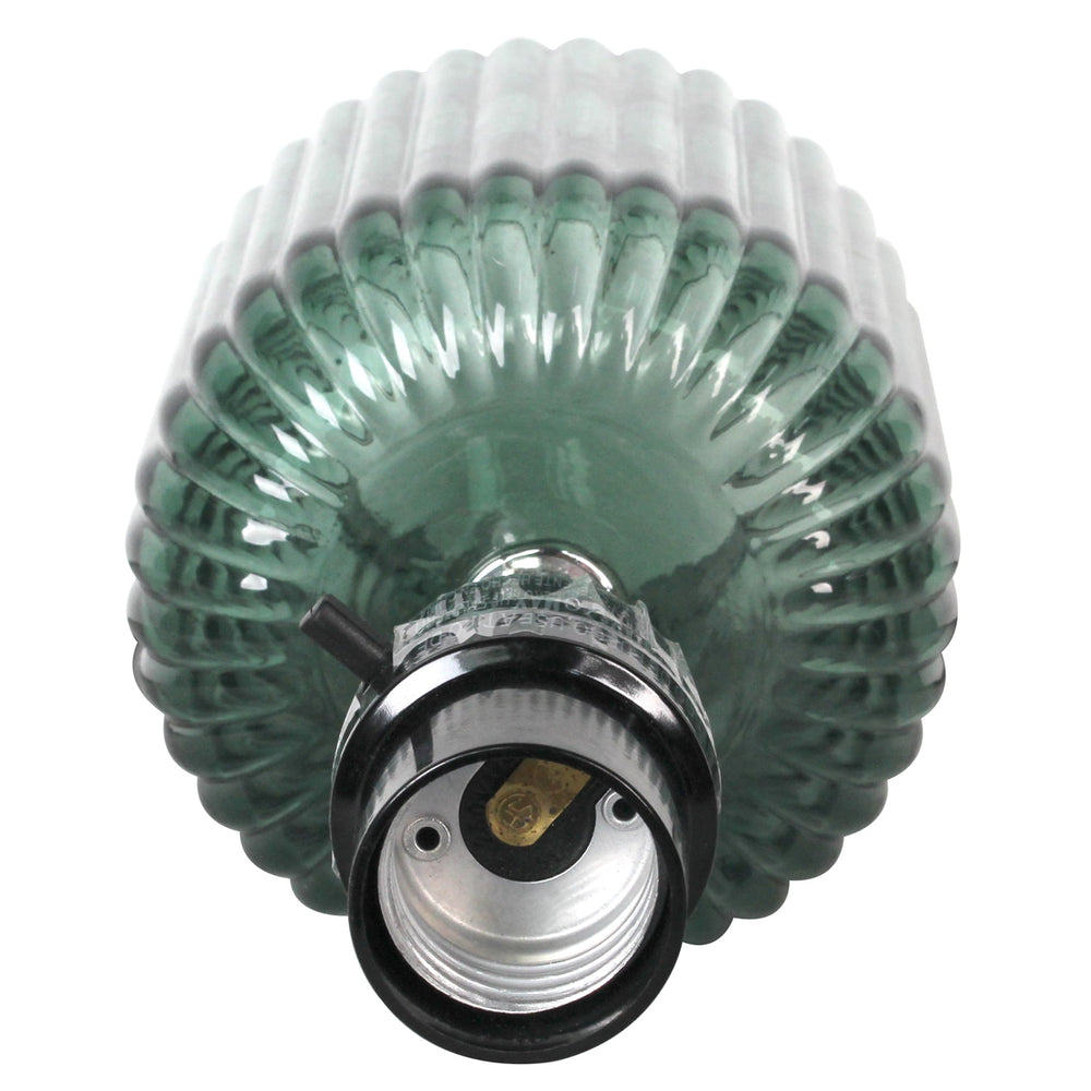 Mainstays 12.75"H Mini Green Glass Stripe Table Lamp with White Lamp Shade