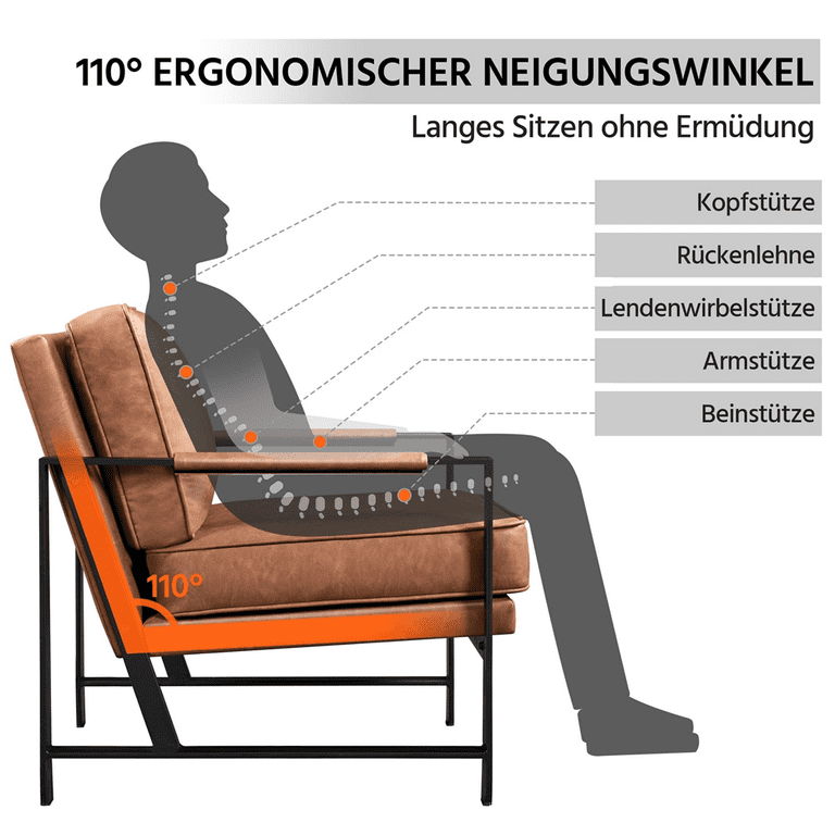 Alden Design Mid-Century Modern Accent Chair with Metal Frame, Light Brown Faux Leather