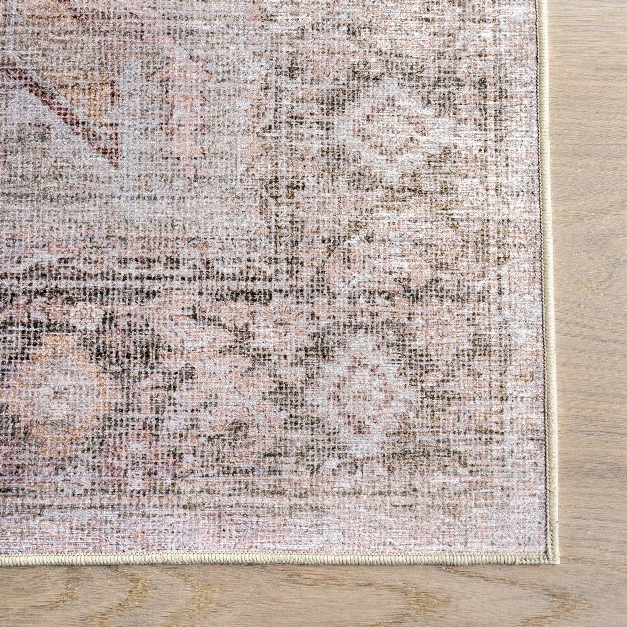 Ava Vintage Persian Spill Proof Washable Rug | Pale Pink
