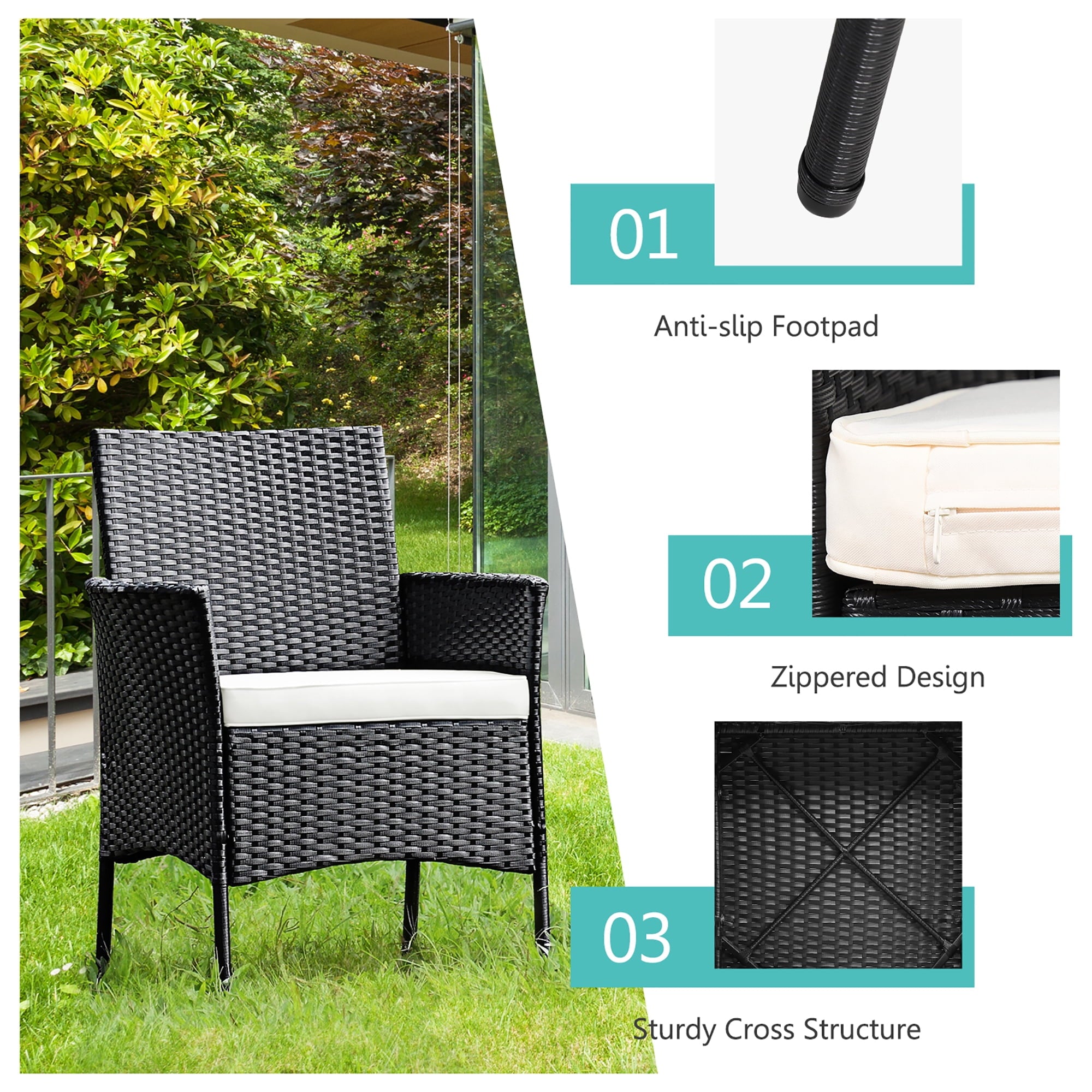 Costway 2PCS Chairs Outdoor Patio Rattan Wicker Dining Arm Seat With Cushions