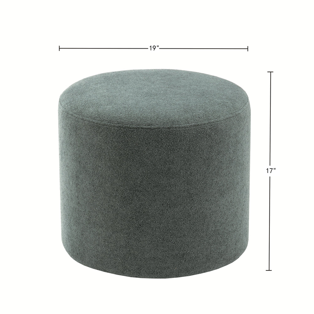 Wovenbyrd Round Pouf Ottoman with Foam Core Charcoal Wool Casual Boucle