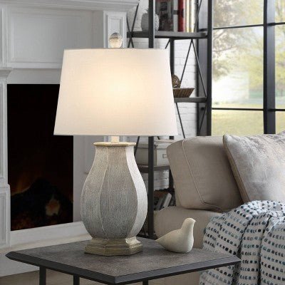 Basilica Table Lamp Blue With White Hardback Shade - From Where - 