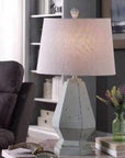 Basilica Table Lamp Blue With White Hardback Shade - From Where - 