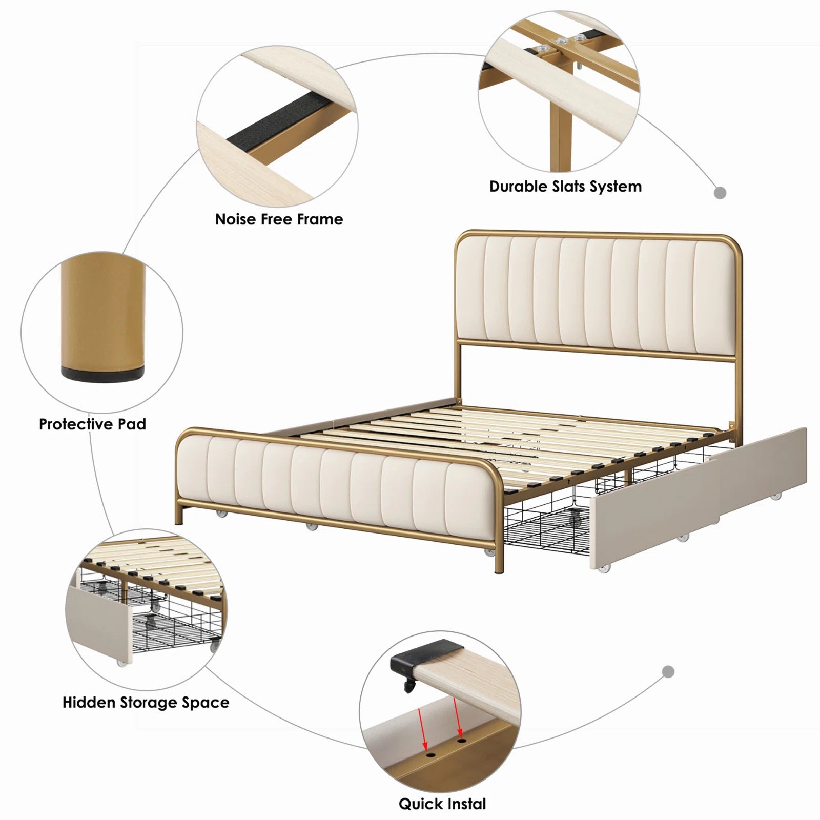 Batchelor Velvet Bed Frame with Storage - From Where - 