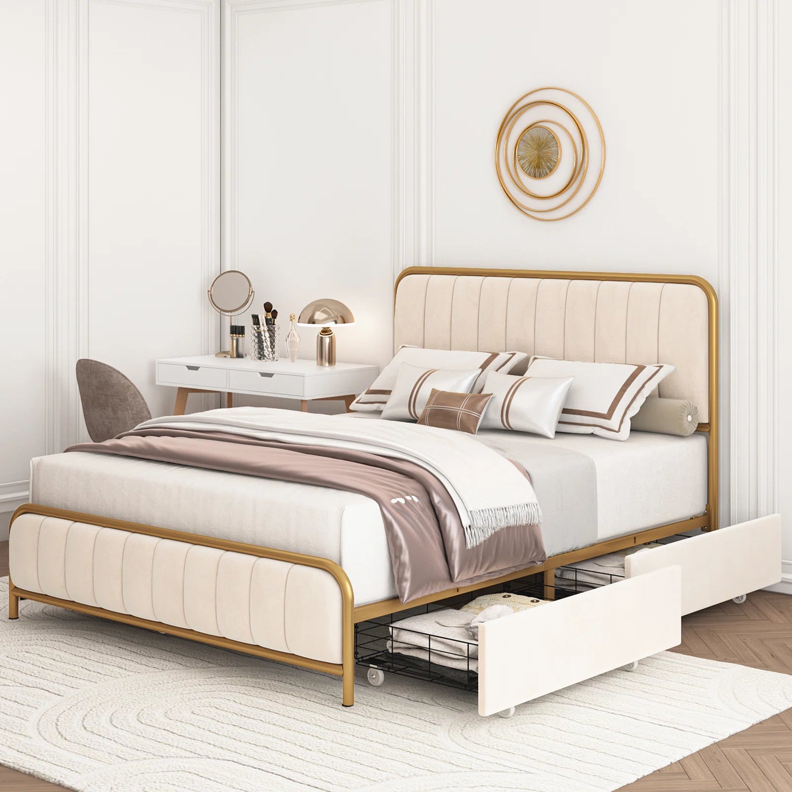 Batchelor Velvet Bed Frame with Storage - From Where - 