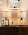 KYRID 21’’ Table Lamps Set of 2 with USB Port and Night Light, Modern Farmhouse Side Table Lamp with White Drum Shade, Painted Bronze Finish (Bulbs Included)