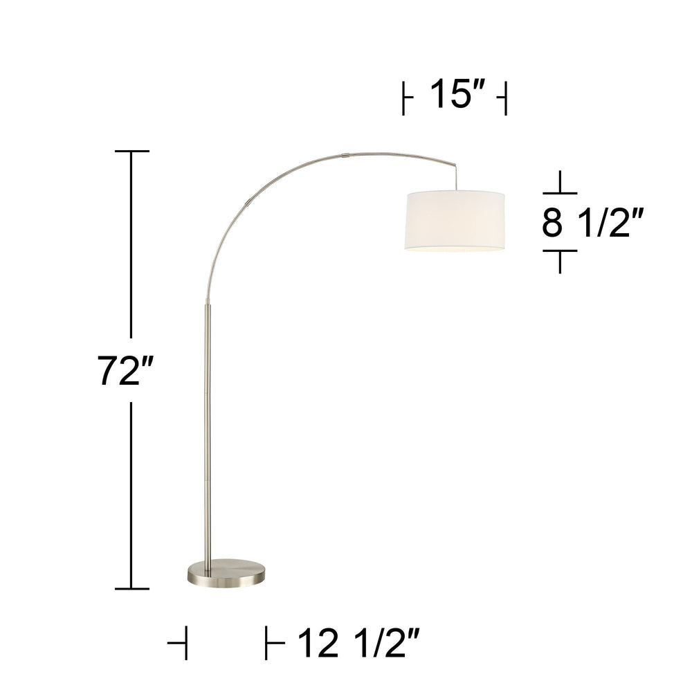 360 Lighting Cora Modern Arc Floor Lamp Standing 72" Tall Brushed Nickel Metal White Linen Drum Shade for Living Room Reading Bedroom Office House