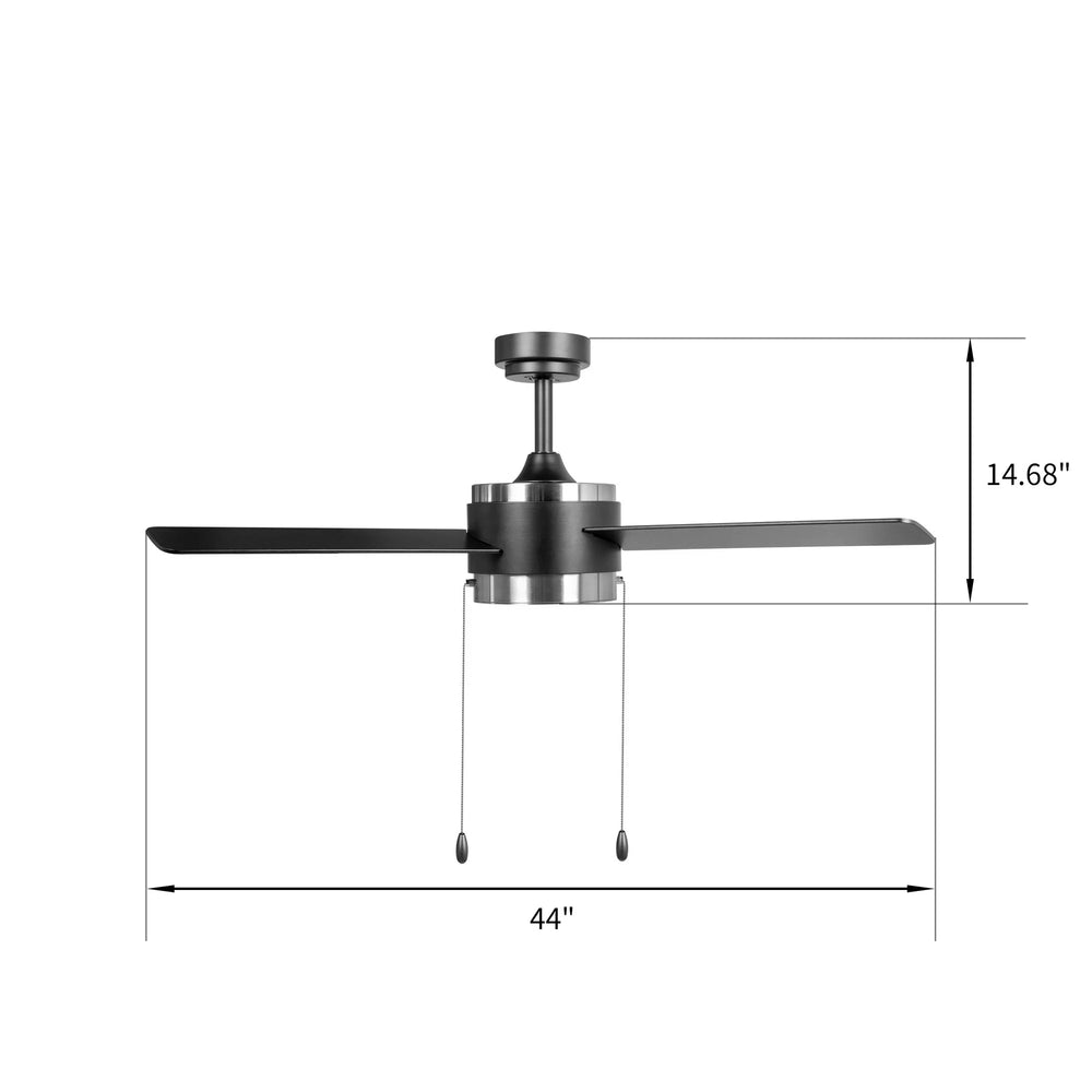 44" Indoor Matte Black Ceiling Fan