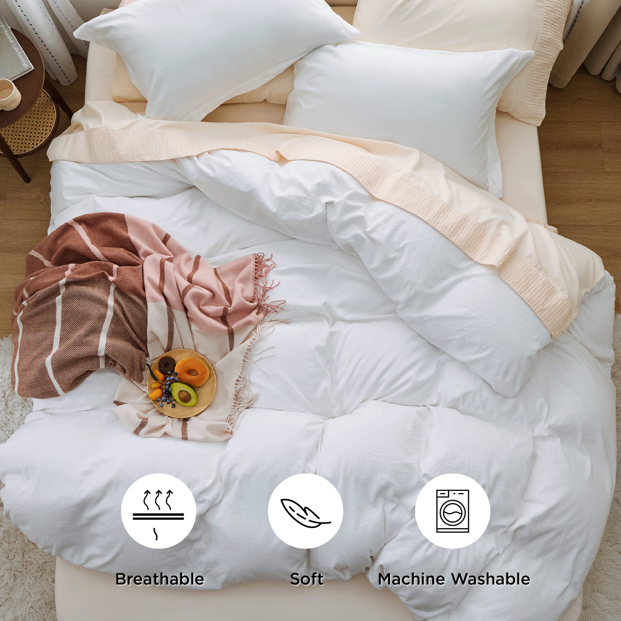 Bedsure White Duvet Cover with 2 Pillow Shams - King - From Where - 