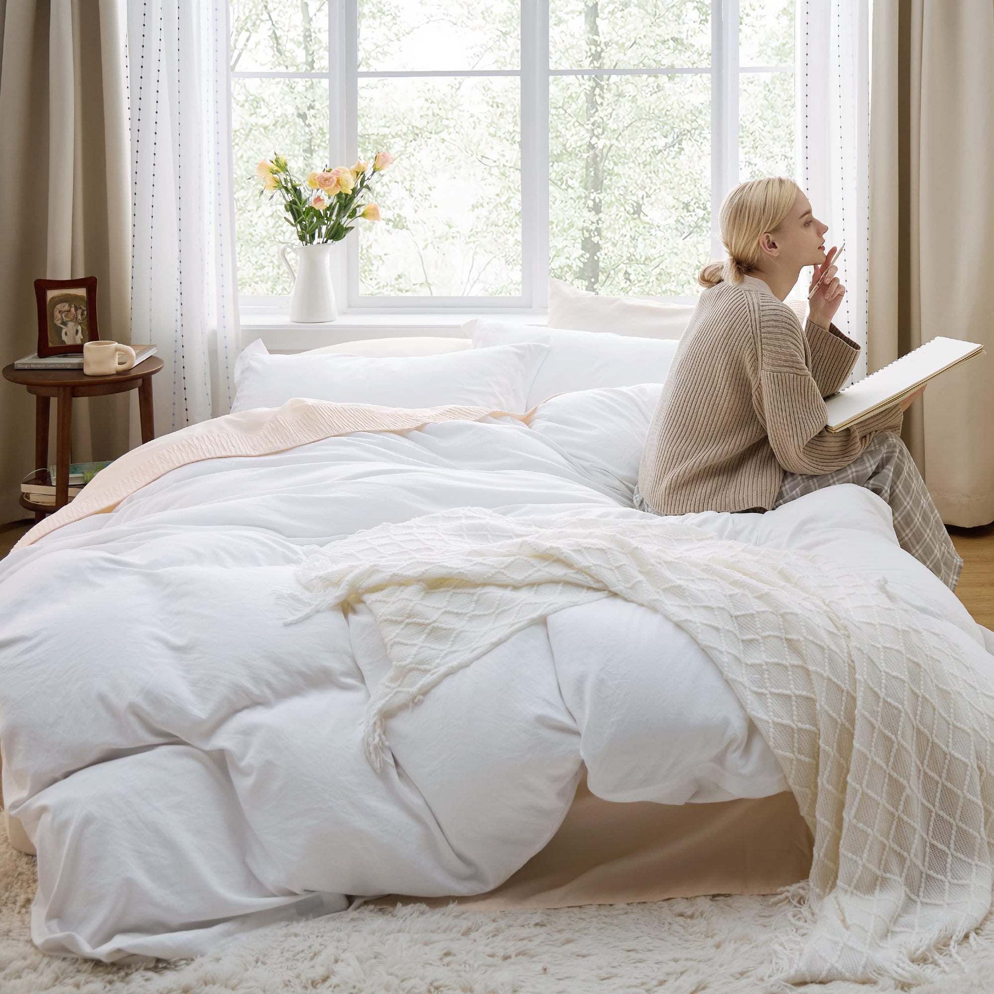 Bedsure White Duvet Cover with 2 Pillow Shams - King - From Where - 