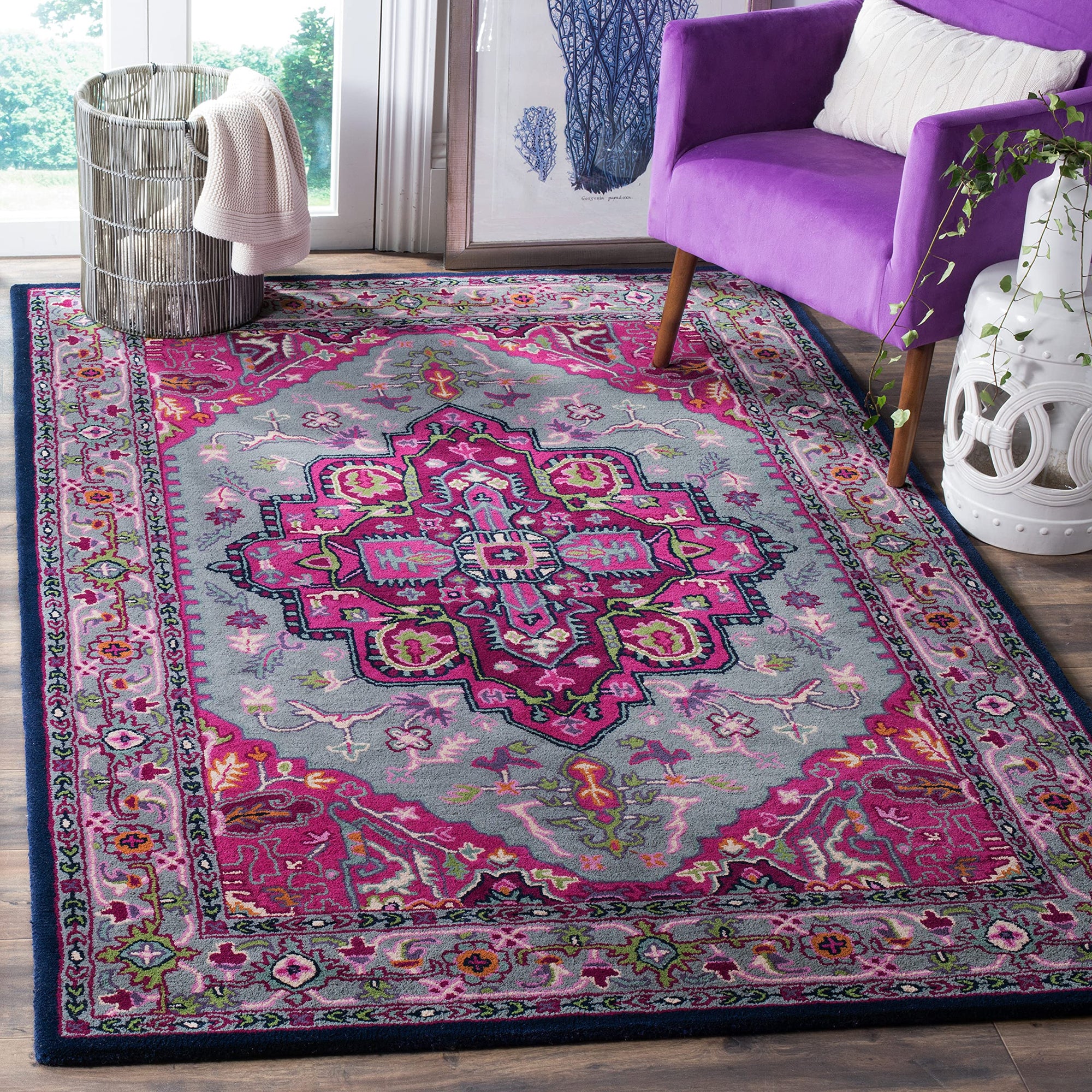 Bellagio Collection 3' x 5' Grey / Pink Rug - From Where - 