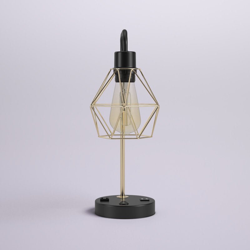 Bertha 16.1'' Black/Gold Table Lamp with USB and Outlet - From Where - 