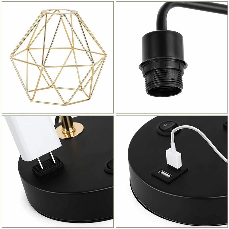 Bertha 16.1'' Black/Gold Table Lamp with USB and Outlet - From Where - 