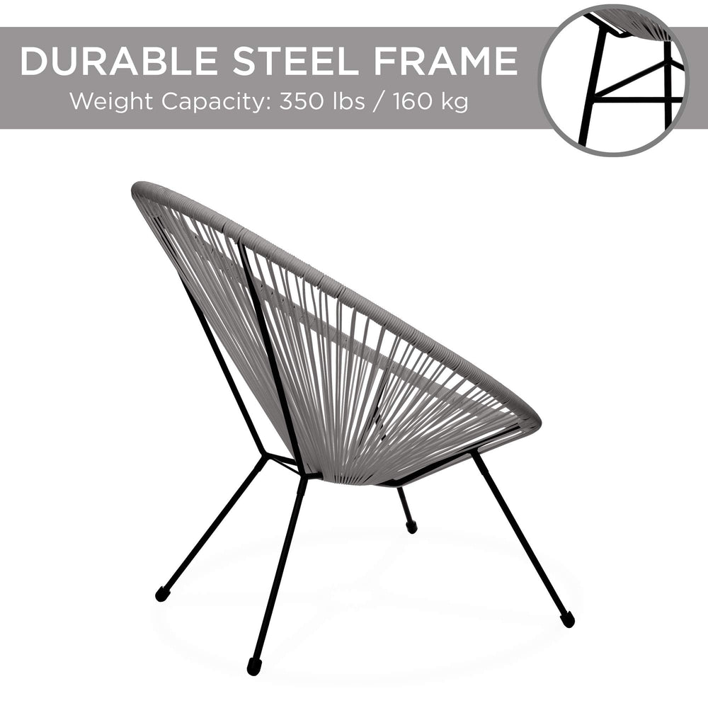 Best Choice Products 3 - Piece Outdoor Acapulco All - Weather Patio Conversation Bistro Set w/Plastic Rope, Glass Top Table and 2 Chairs - Gray - From Where - 