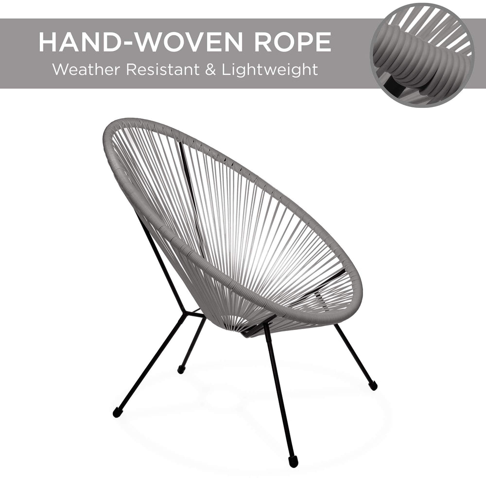 Best Choice Products 3 - Piece Outdoor Acapulco All - Weather Patio Conversation Bistro Set w/Plastic Rope, Glass Top Table and 2 Chairs - Gray - From Where - 