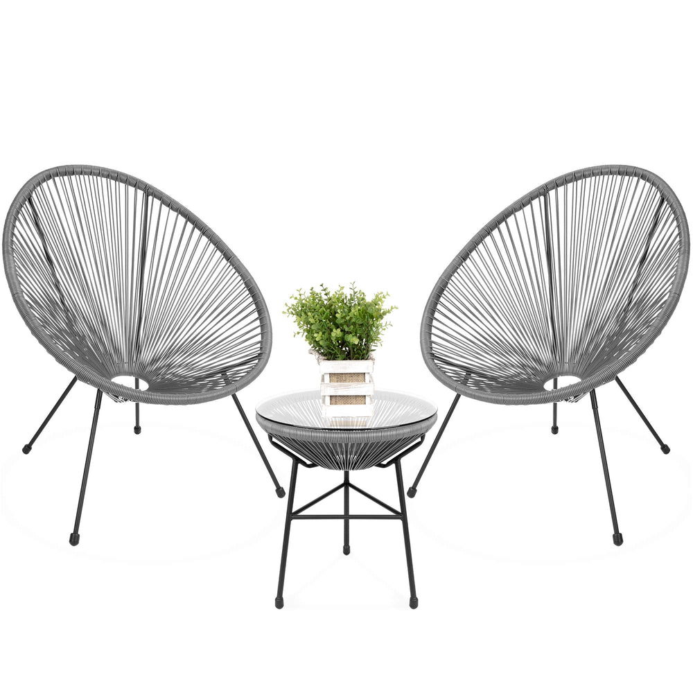 Best Choice Products 3 - Piece Outdoor Acapulco All - Weather Patio Conversation Bistro Set w/Plastic Rope, Glass Top Table and 2 Chairs - Gray - From Where - 