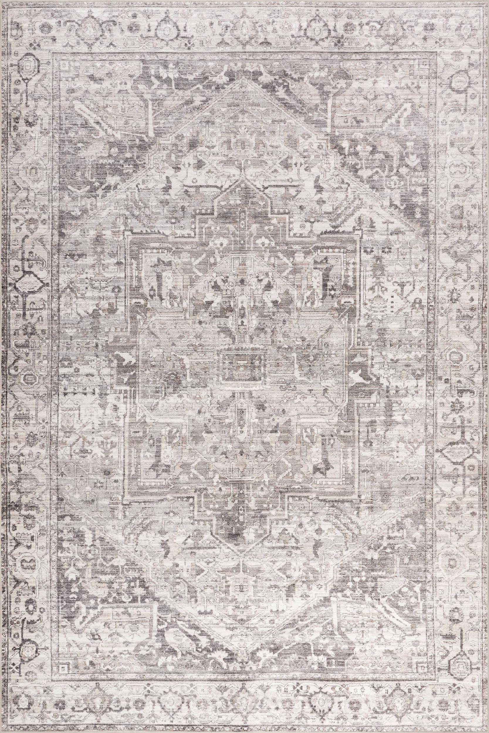 Atrium Medallion Spill Proof Washable Rug | Grey