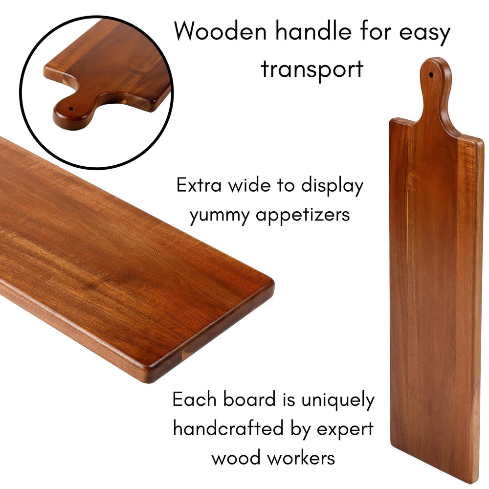 BIRDROCK HOME Acacia Wooden Serving Board with Handle - Extra Long Charcuterie Tray for Party Cheese, Meat, Fruit &amp; Bread Display - Decorative Food Platter for Kitchen - Natural Wood - Espresso, 31.5” - From Where - 