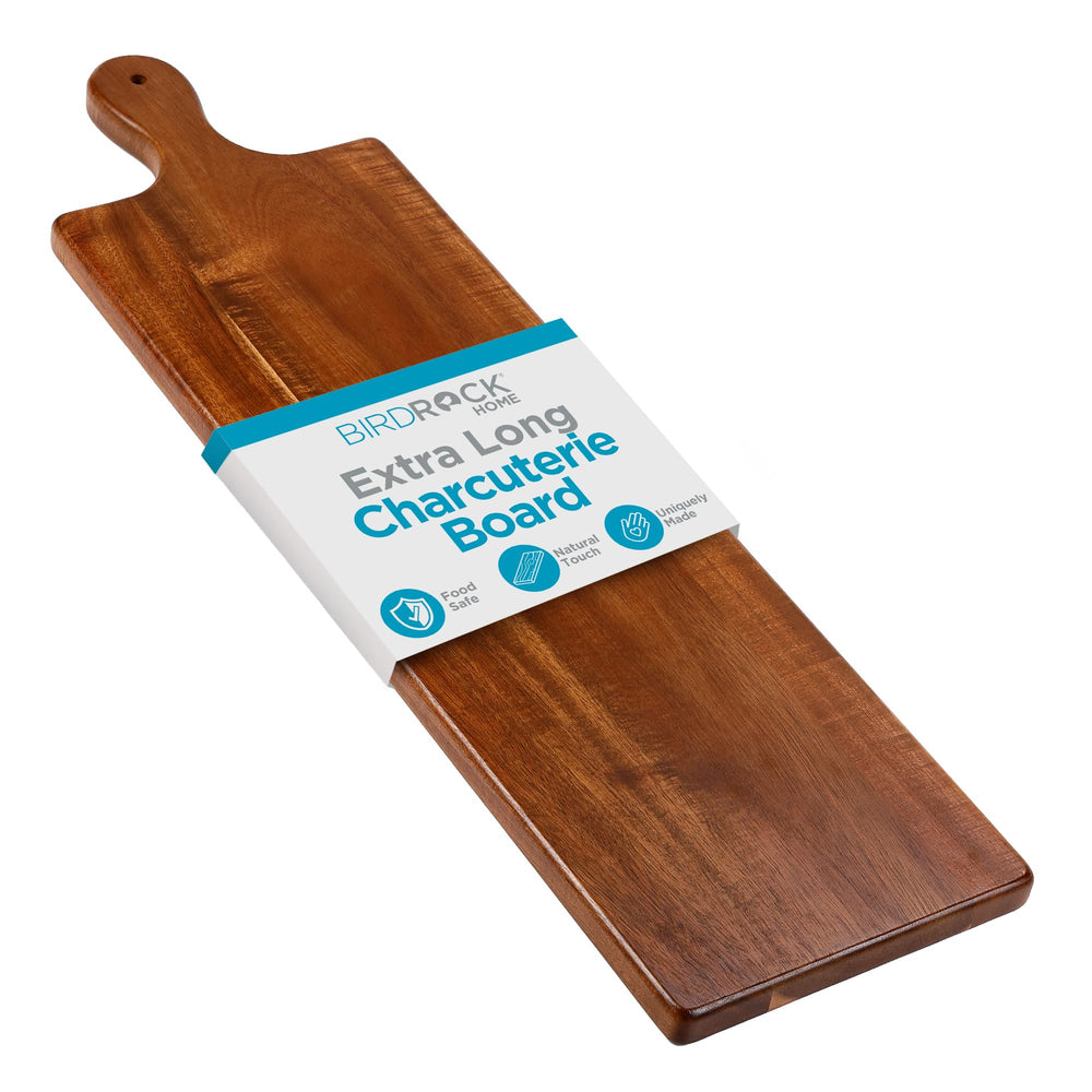 BIRDROCK HOME Acacia Wooden Serving Board with Handle - Extra Long Charcuterie Tray for Party Cheese, Meat, Fruit &amp; Bread Display - Decorative Food Platter for Kitchen - Natural Wood - Espresso, 31.5” - From Where - 