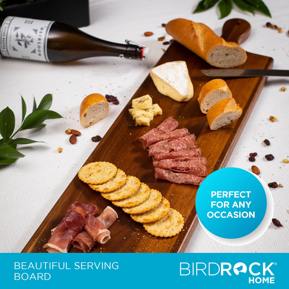 BIRDROCK HOME Acacia Wooden Serving Board with Handle - Extra Long Charcuterie Tray for Party Cheese, Meat, Fruit &amp; Bread Display - Decorative Food Platter for Kitchen - Natural Wood - Espresso, 31.5” - From Where - 