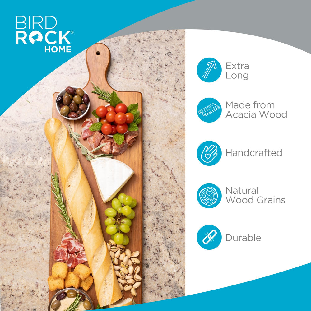BIRDROCK HOME Acacia Wooden Serving Board with Handle - Extra Long Charcuterie Tray for Party Cheese, Meat, Fruit &amp; Bread Display - Decorative Food Platter for Kitchen - Natural Wood - Espresso, 31.5” - From Where - 