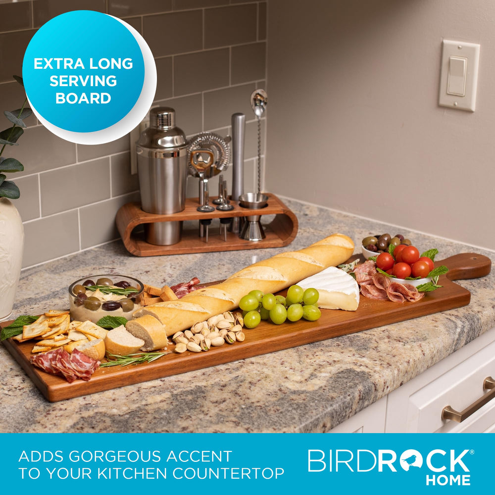BIRDROCK HOME Acacia Wooden Serving Board with Handle - Extra Long Charcuterie Tray for Party Cheese, Meat, Fruit &amp; Bread Display - Decorative Food Platter for Kitchen - Natural Wood - Espresso, 31.5” - From Where - 