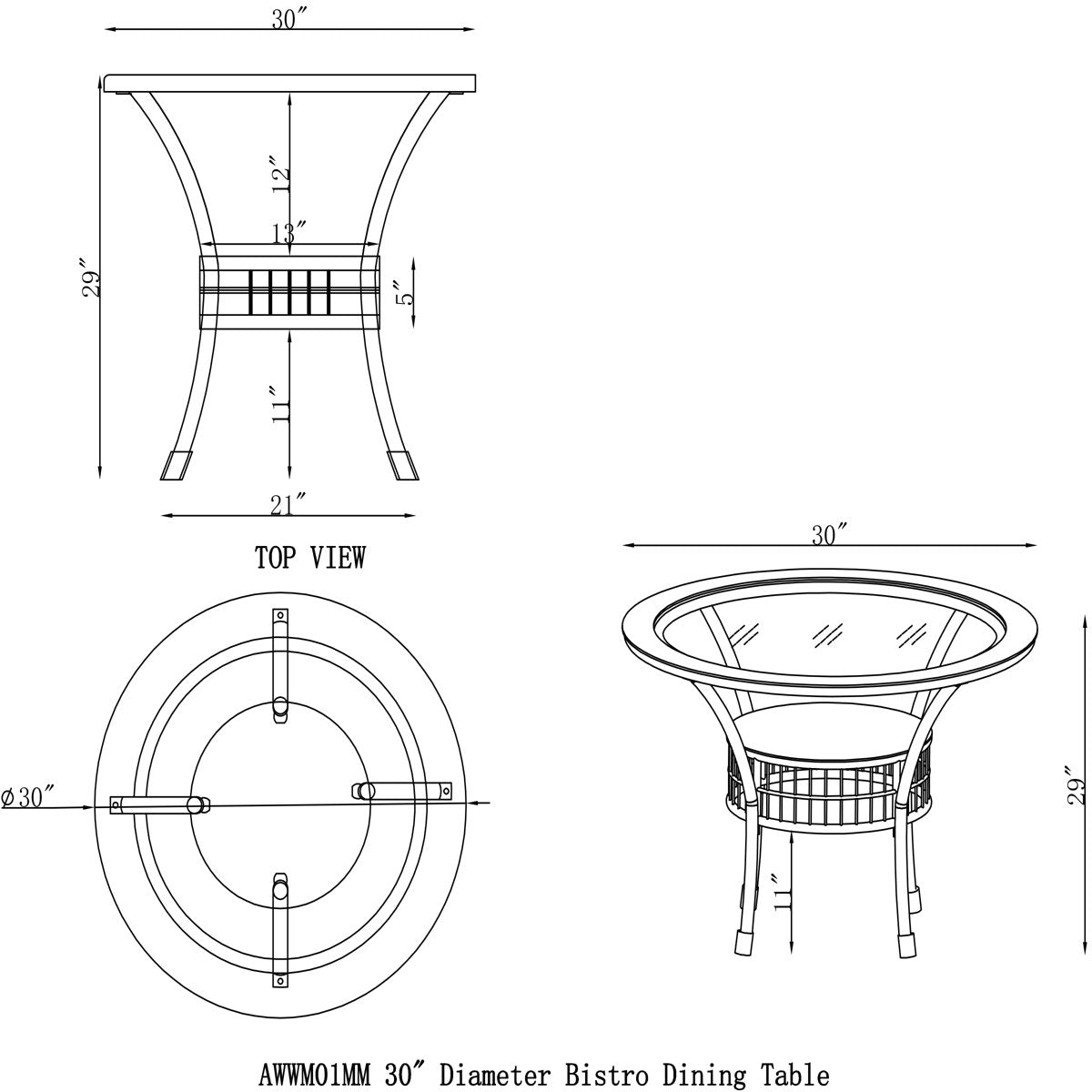 Bistro Dining Table with Glass Top - From Where - 