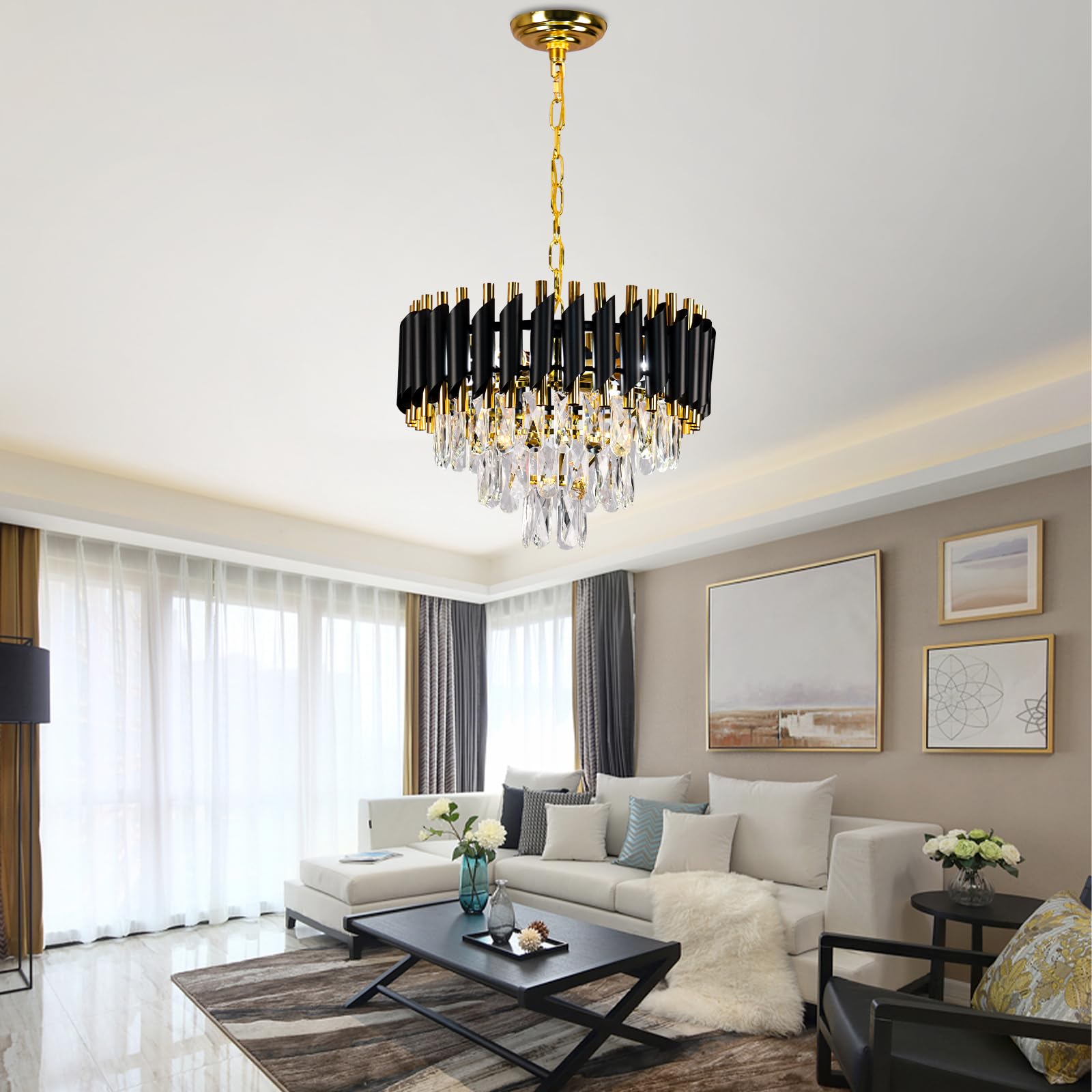 Black and Gold Crystal Chandelier 16" - From Where - 
