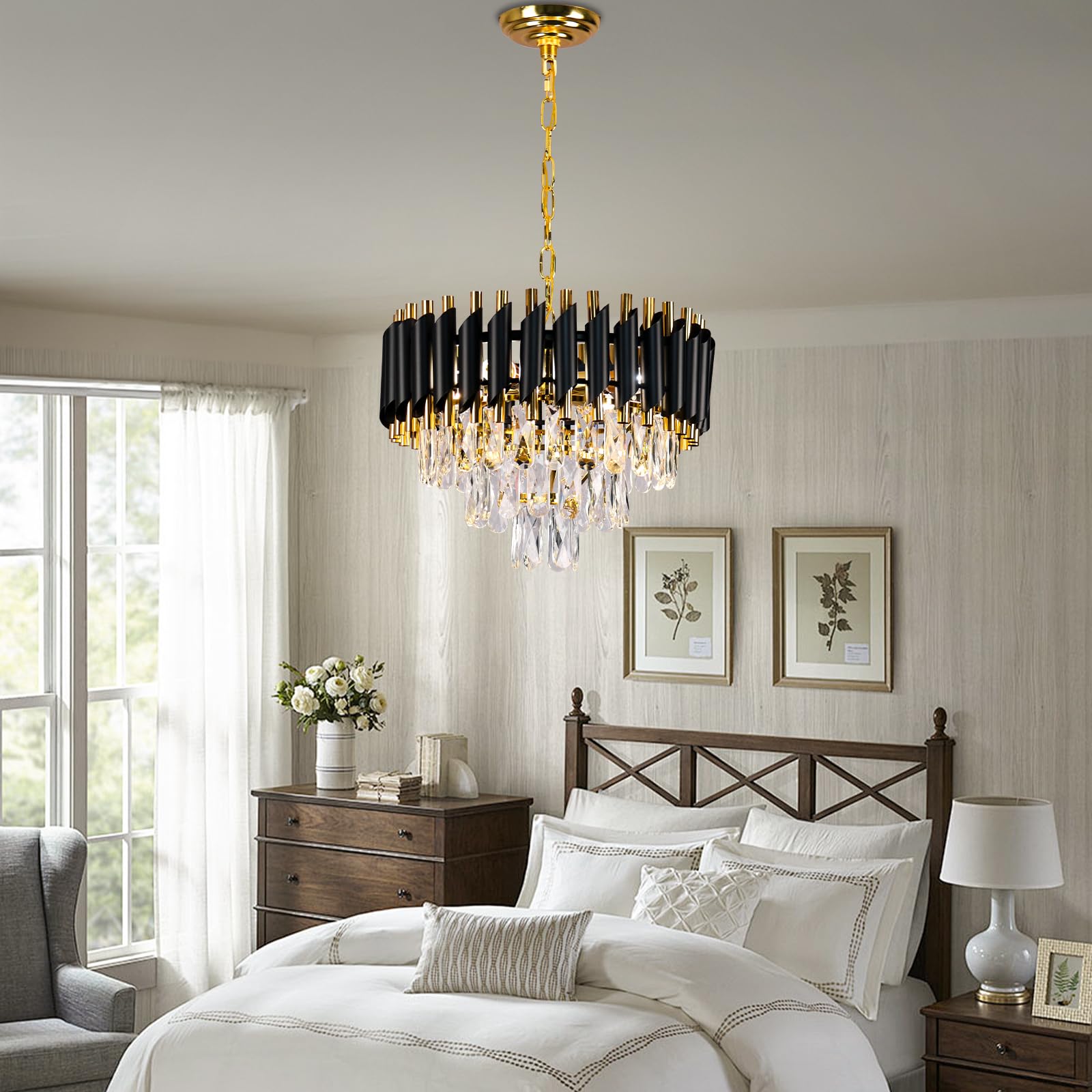 Black and Gold Crystal Chandelier 16" - From Where - 