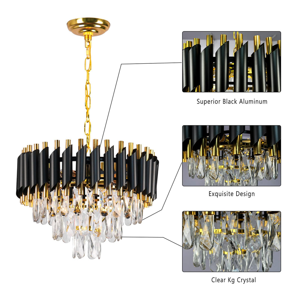 Black and Gold Crystal Chandelier 16&quot; - From Where - 