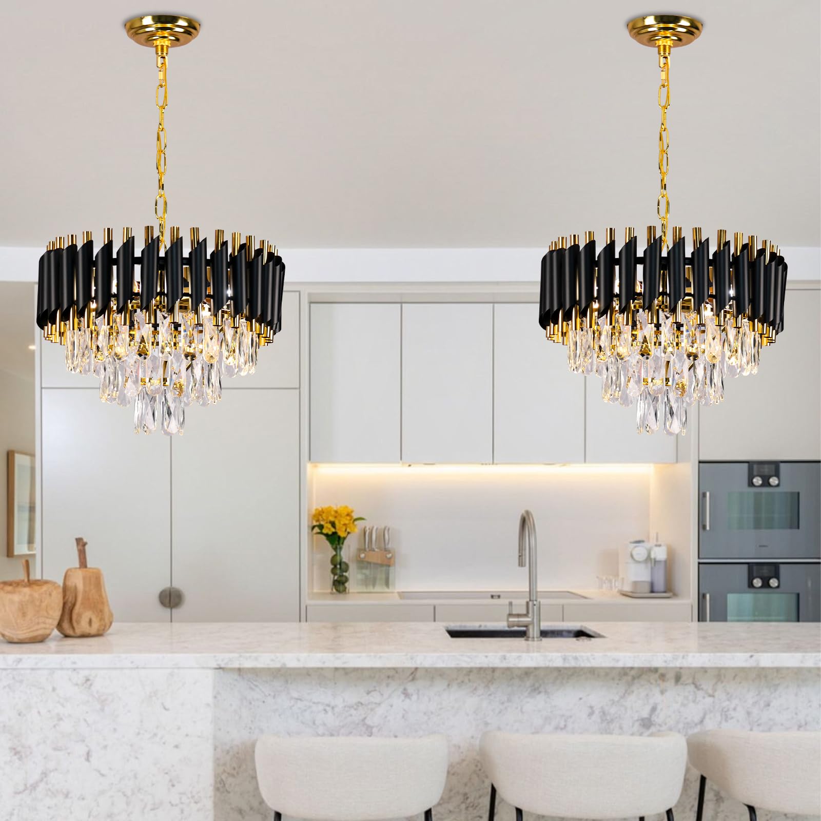 Black and Gold Crystal Chandelier 16" - From Where - 
