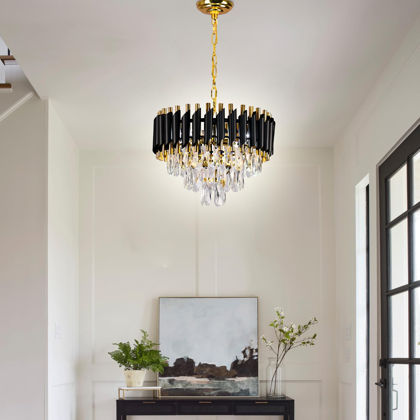 Black and Gold Crystal Chandelier 16" - From Where - 
