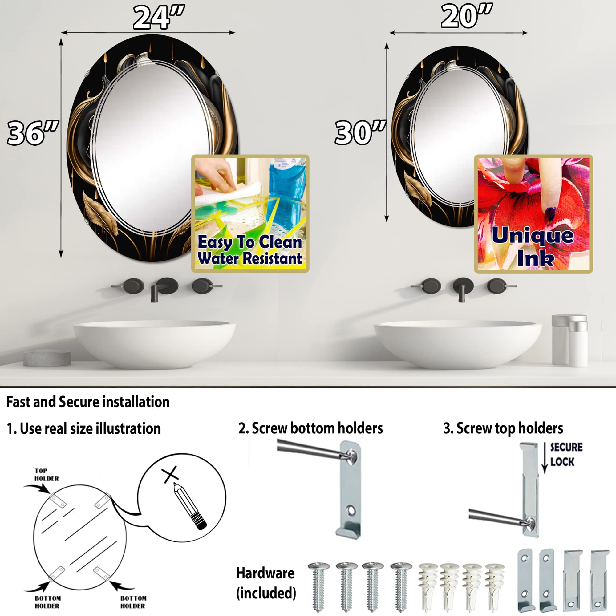 Black and Gold Elegant Oval Mirror - From Where - 