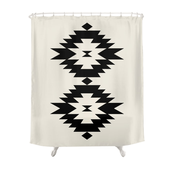 Black Neutral Beige Shower Curtain - From Where - 