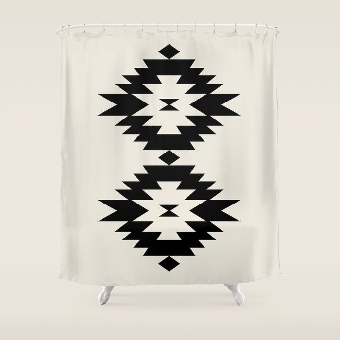 Black Neutral Beige Shower Curtain - From Where - 