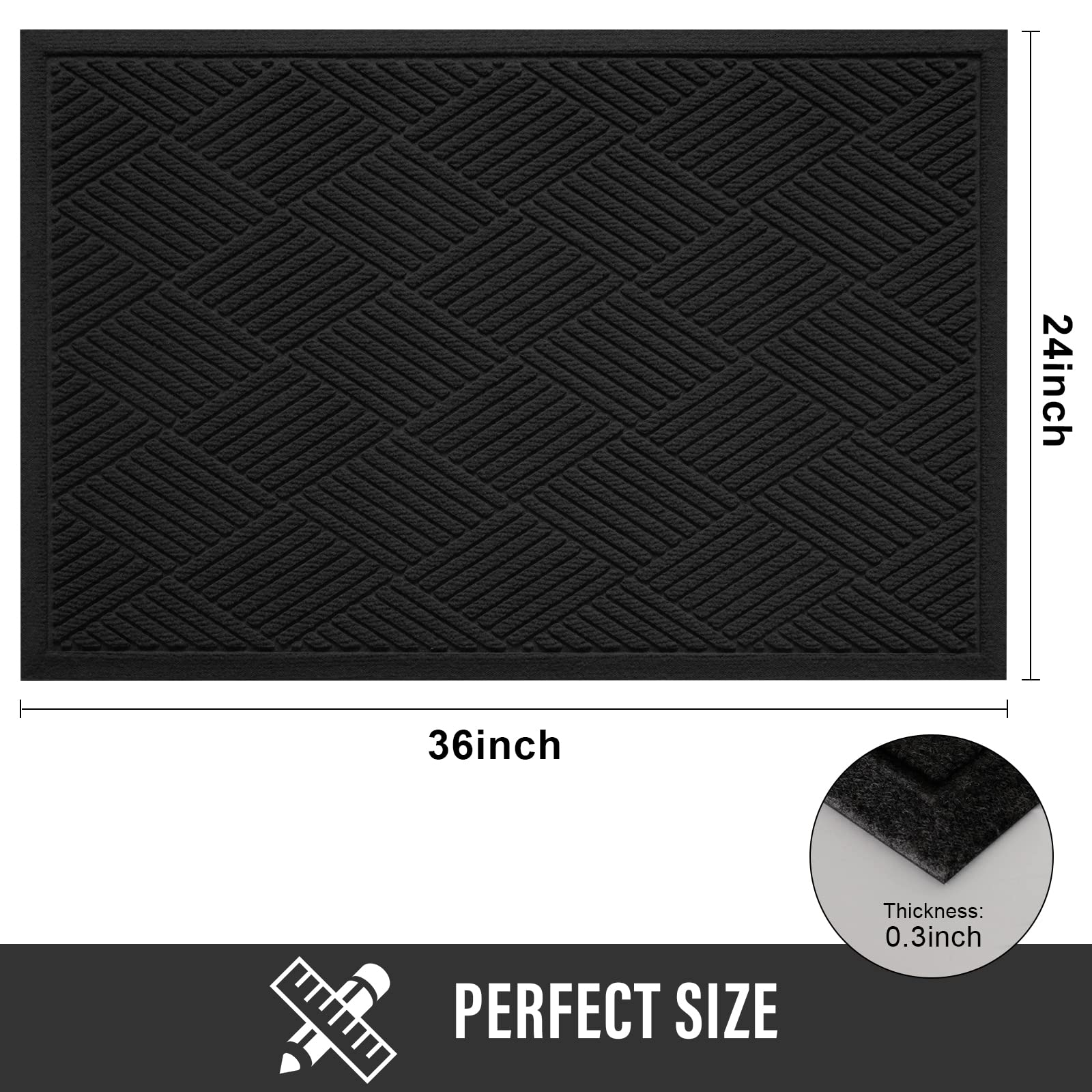 Black Sturdy Front Door Mat - From Where - 