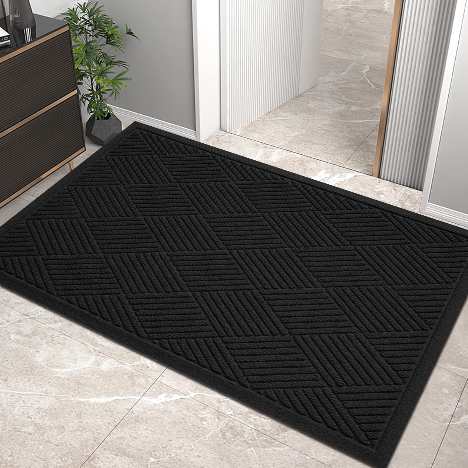 Black Sturdy Front Door Mat - From Where - 