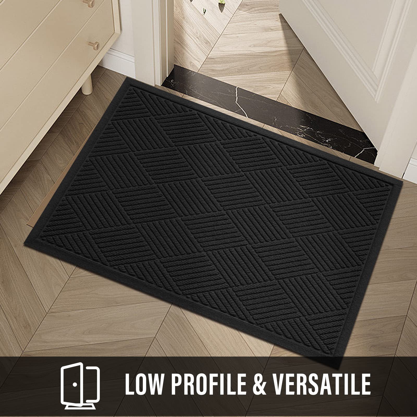 Black Sturdy Front Door Mat - From Where - 