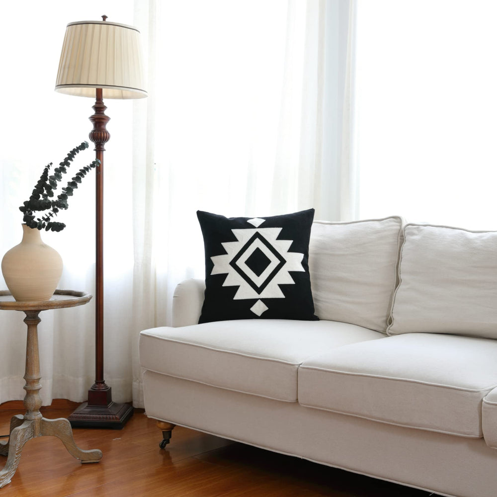 Black White Aztec Southwestern Throw Pillow Cover - From Where - 