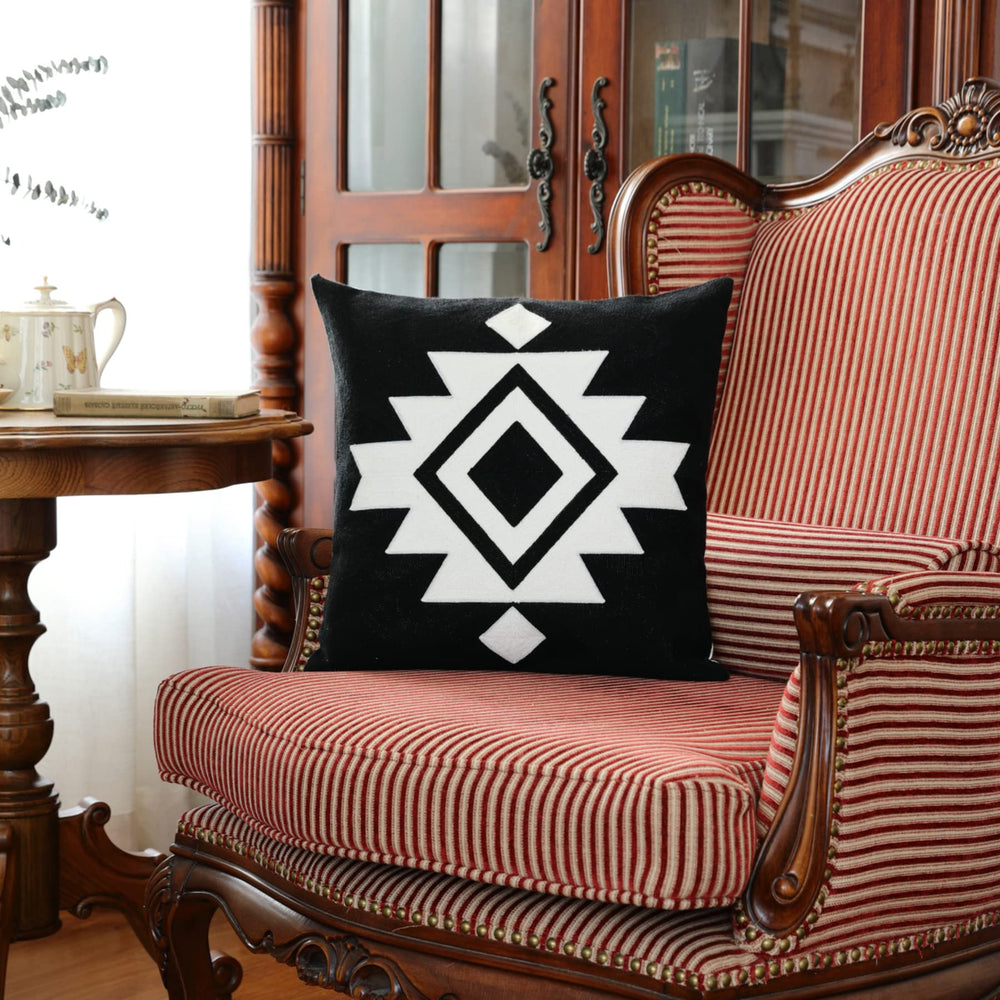 Black White Aztec Southwestern Throw Pillow Cover - From Where - 