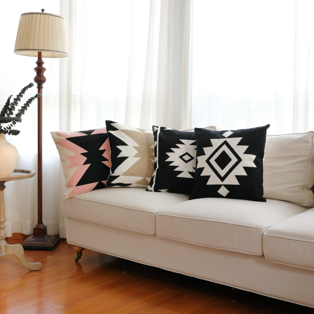 Black White Aztec Southwestern Throw Pillow Cover - From Where - 