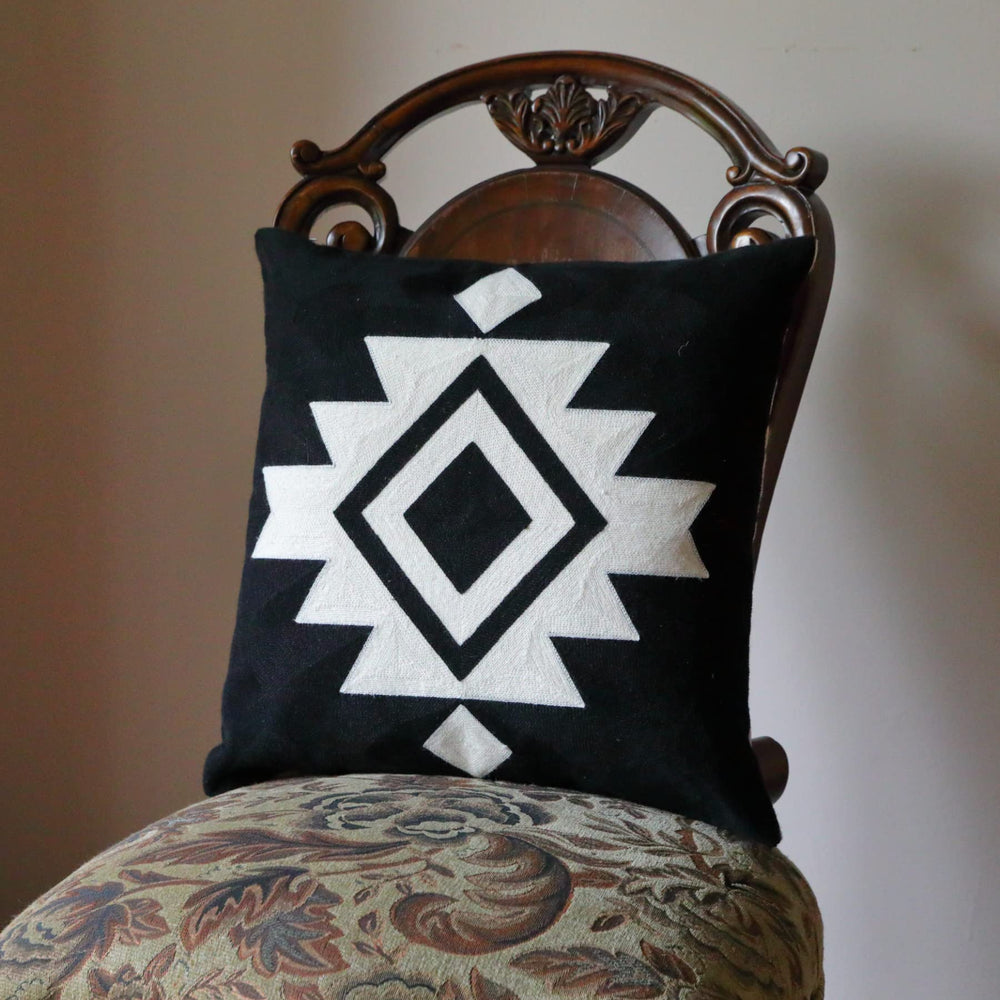 Black White Aztec Southwestern Throw Pillow Cover - From Where - 