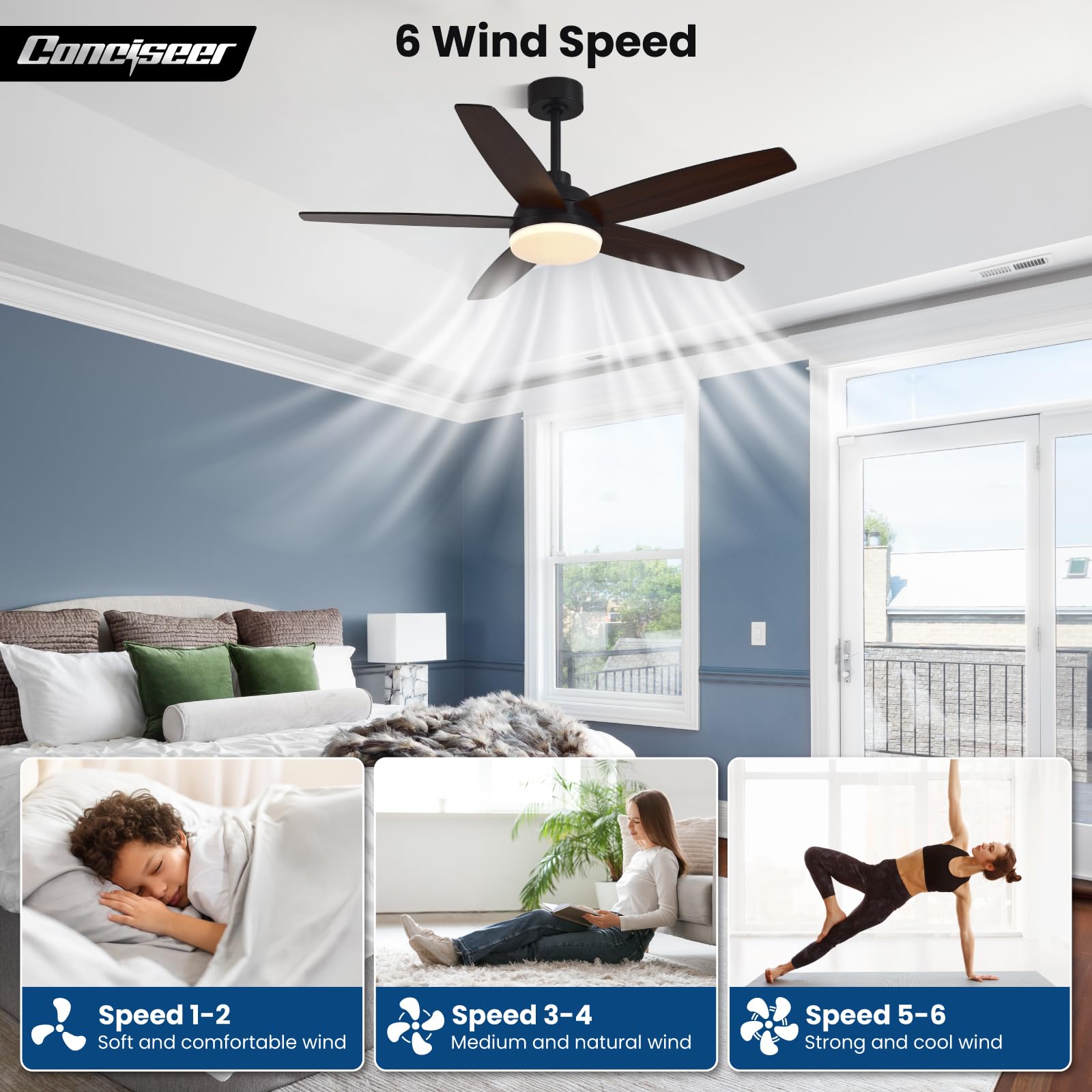 Black/Wood Grain Modern Ceiling Fans - From Where - 