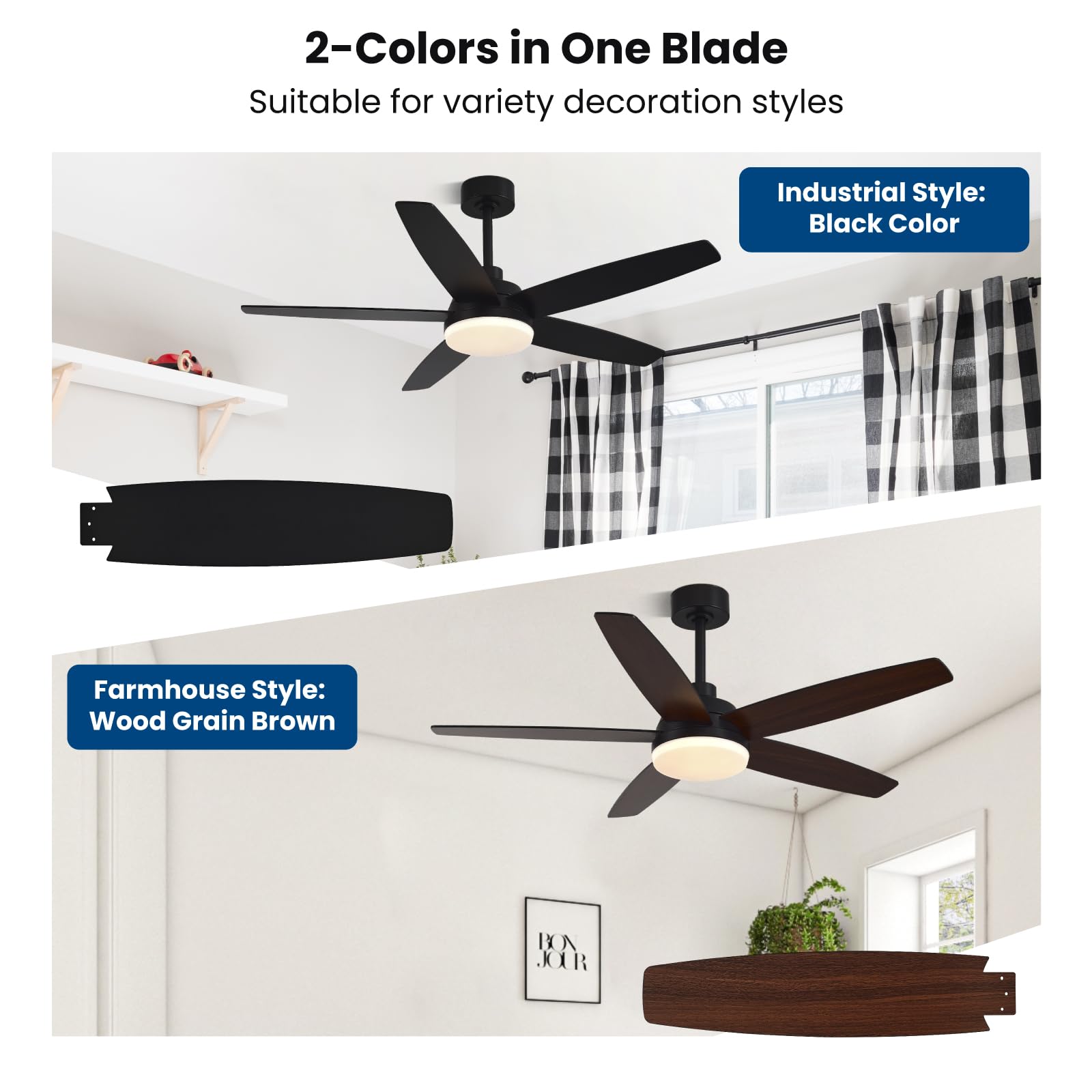 Black/Wood Grain Modern Ceiling Fans - From Where - 
