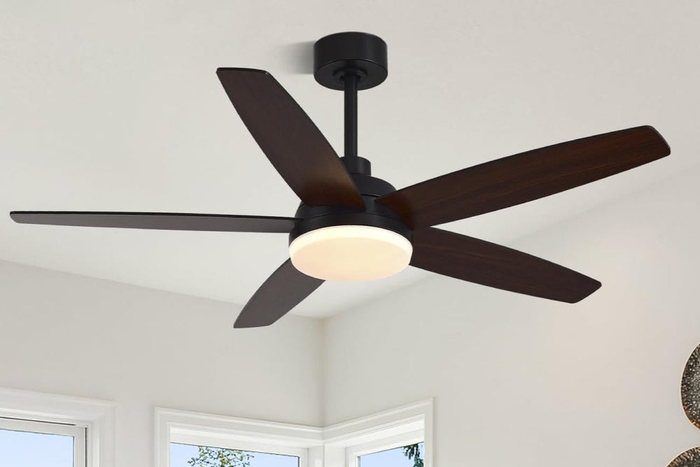 Black/Wood Grain Modern Ceiling Fans - From Where - 