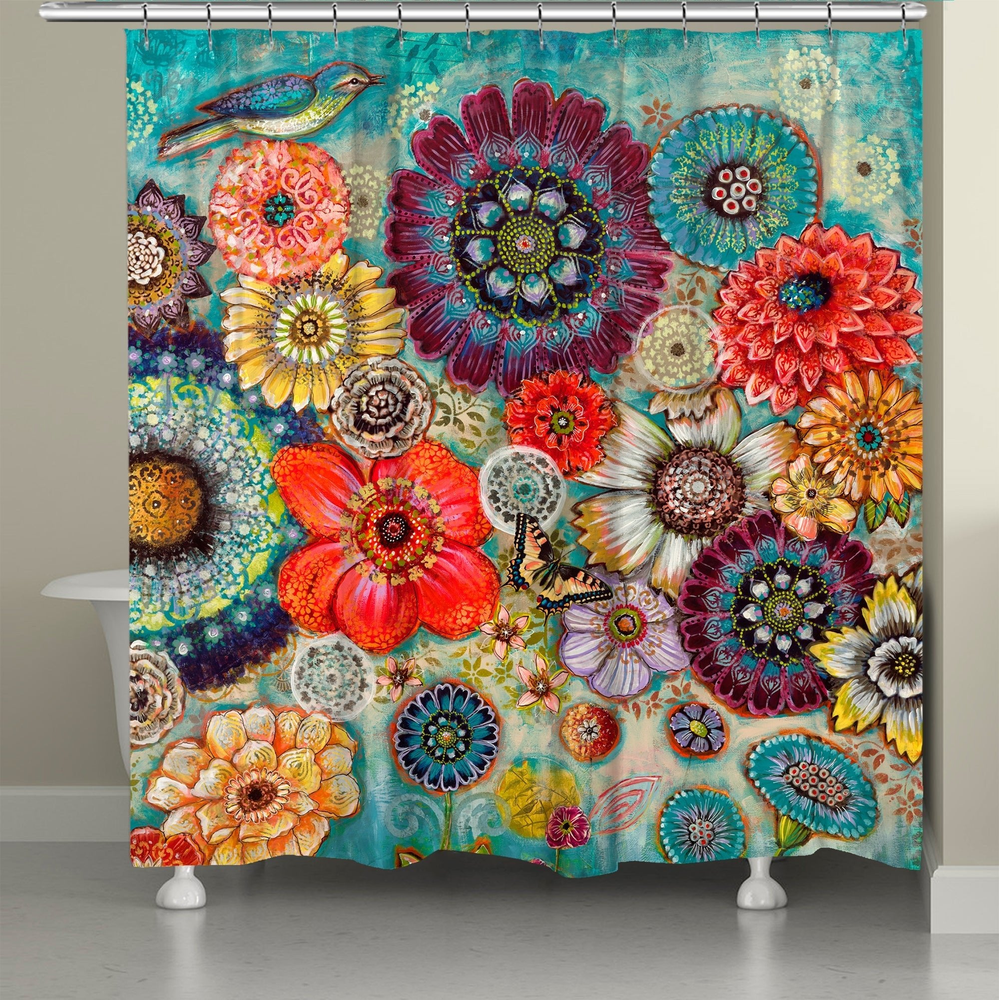 Blue Bird Boho Shower Curtain - From Where - 